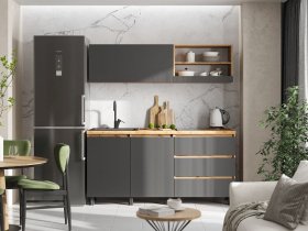 Кухонный гарнитур 1,7м Хелен  (дуб крафт золотой/графит) в Кодинске - kodinsk.mebel-nsk.ru | фото