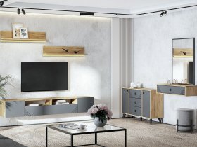 Модульная гостиная Байкал (дуб крафт золотой/графит) в Кодинске - kodinsk.mebel-nsk.ru | фото