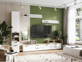 Модульная стенка Санса (дуб сонома/белый) в Кодинске - kodinsk.mebel-nsk.ru | фото