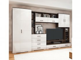 Стенка Коста МДФ (дуб венге/белый глянец) в Кодинске - kodinsk.mebel-nsk.ru | фото