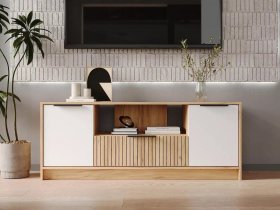 Тумба под ТВ  ТМ-001 Ивис (дуб крафт золотой/белый) в Кодинске - kodinsk.mebel-nsk.ru | фото